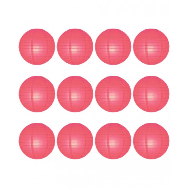 12" Paper Lanterns Round 'Coral' Regular Wire Ribbed - Value Pack (12 PCS).